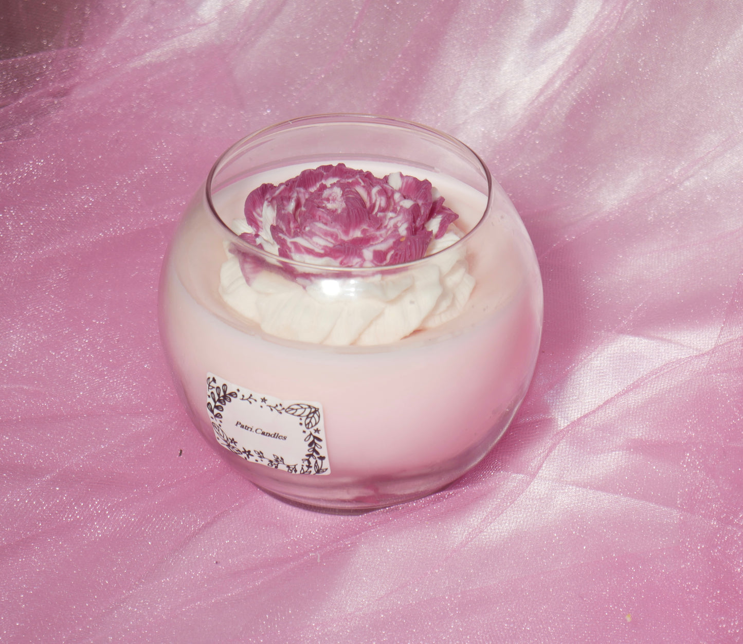 White purple gradient rose candle